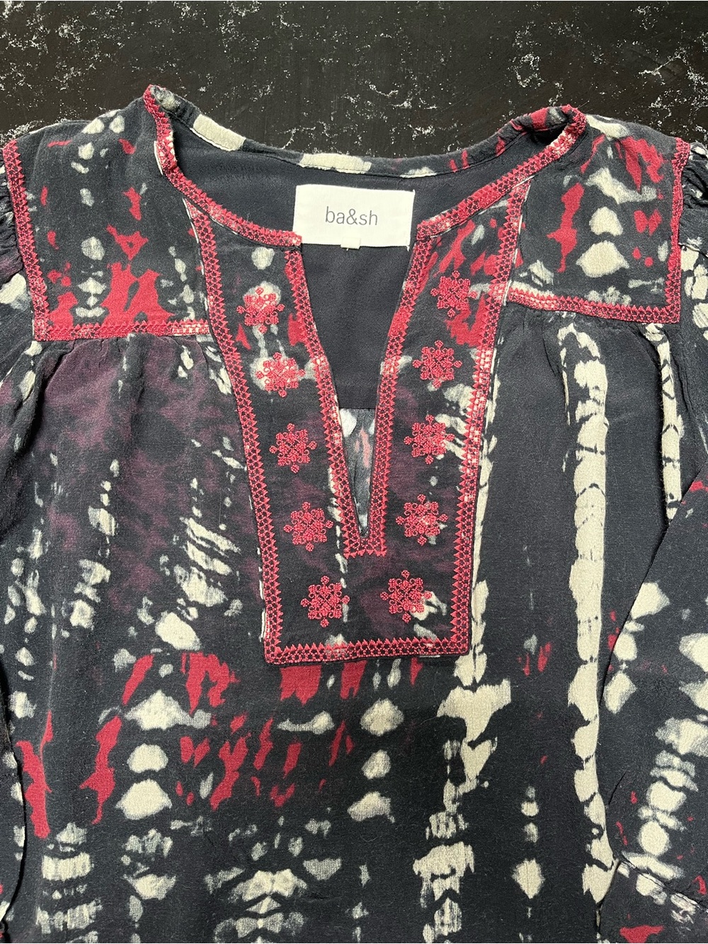 ba&sh Blue Tie-Dye Peasant Blouse with Red Embroidery - Picture 7 of 9